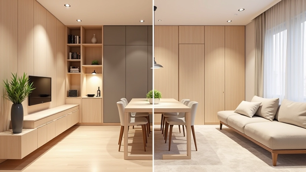 Before and after apartment renovation showing compact Hong Kong living space optimization