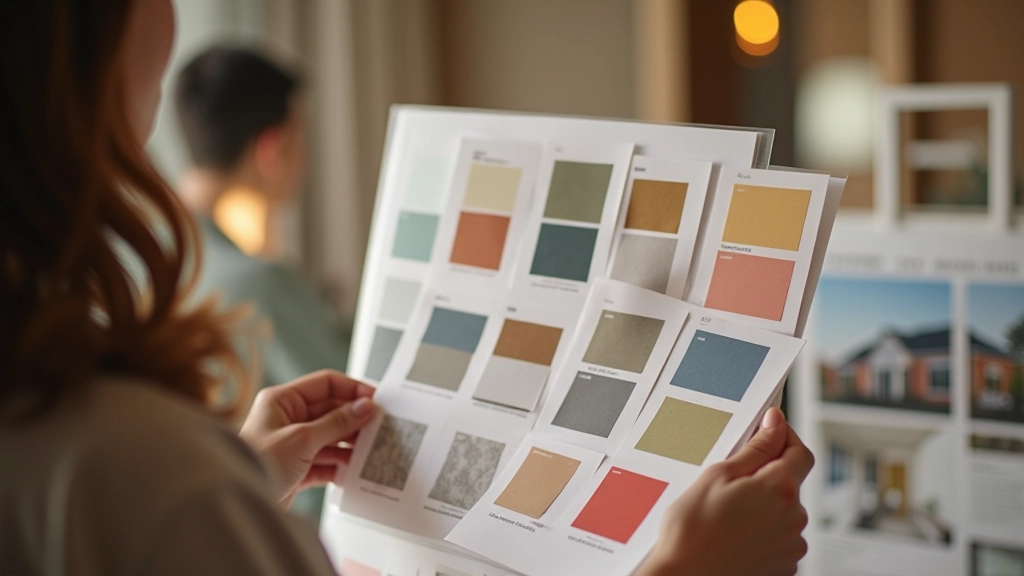 Professional designer presenting color and material selection for residential interiors
